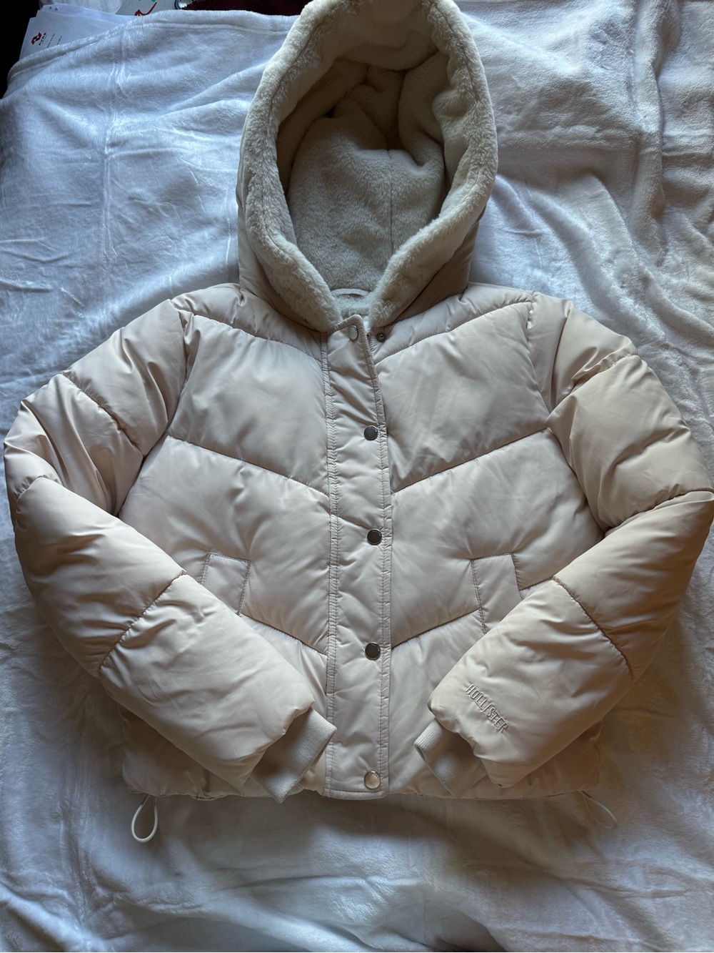 Hollister Cream Hooded Quilted Puffer Jacket